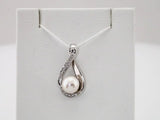 14K White Cultured White Freshwater Pearl & .03 CTW Natural Diamond Pendant