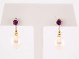 14K Yellow Gold Cultured White Freshwater Pearl & Natural Amethyst Earrings