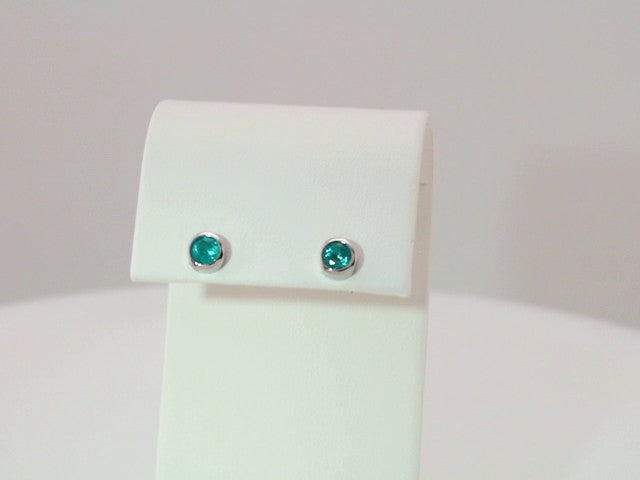 14K White Natural Blue Zircon Bezel-Set Earrings