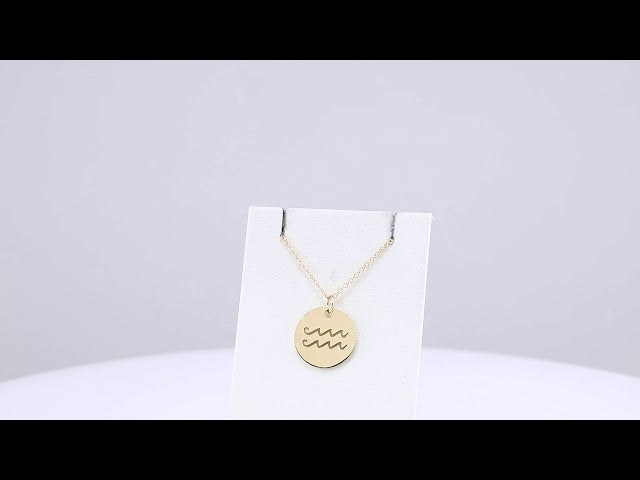 14K Yellow Aquarius Zodiac Disc 16-18" Necklace