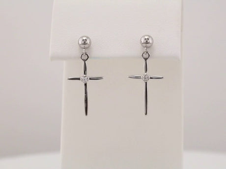 14K White Gold .01 CTW Natural Diamond Cross Earrings