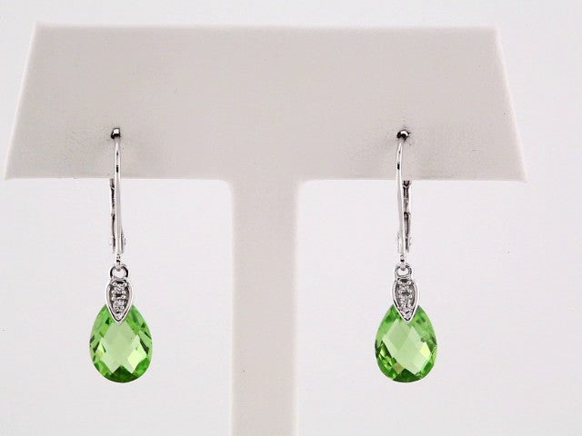 14K White Natural Peridot & .025 CTW Natural Diamond Earrings