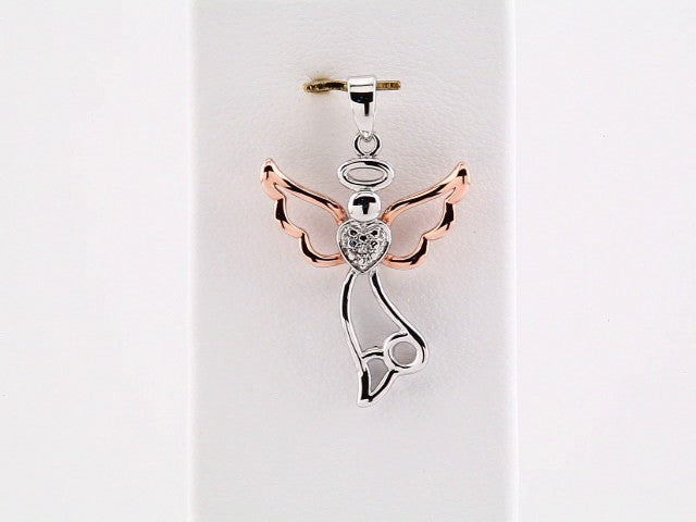 Sterling Silver & 14K Rose Gold Vermeil 29x17.8 mm .0029 Natural Diamond Angel Pendant