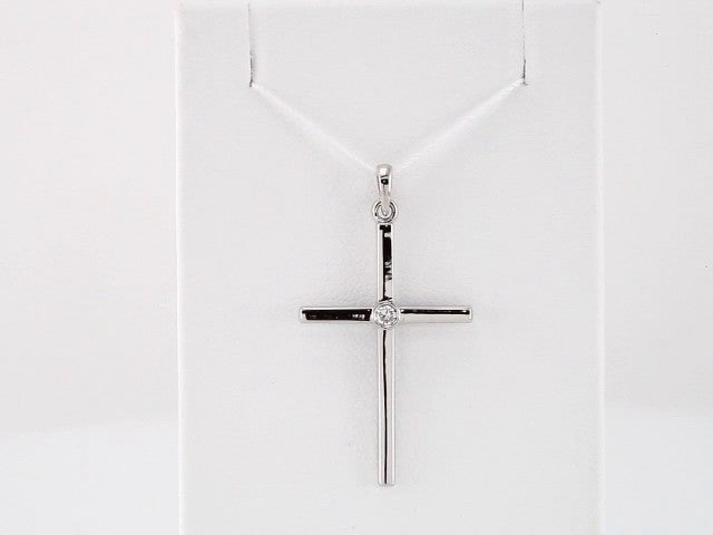 14K White .03 CT Natural Diamond Cross Pendant