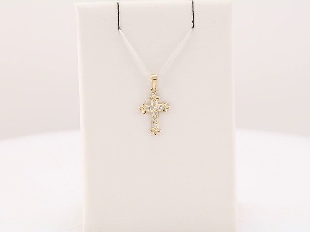 14K Yellow Gold 1/10 CTW Natural Diamond Cross Pendant 