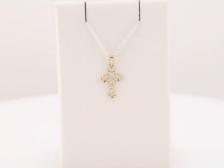 14K Yellow Gold 1/10 CTW Natural Diamond Cross Pendant 