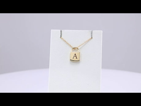 14K Yellow Gold Engravable Lock 16-18" Necklace

