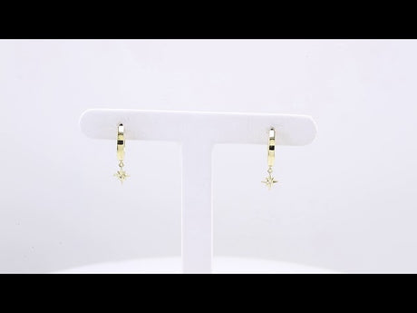 14K Yellow Gold .0075 CTW Natural Diamond Star Hinged Hoop Earrings