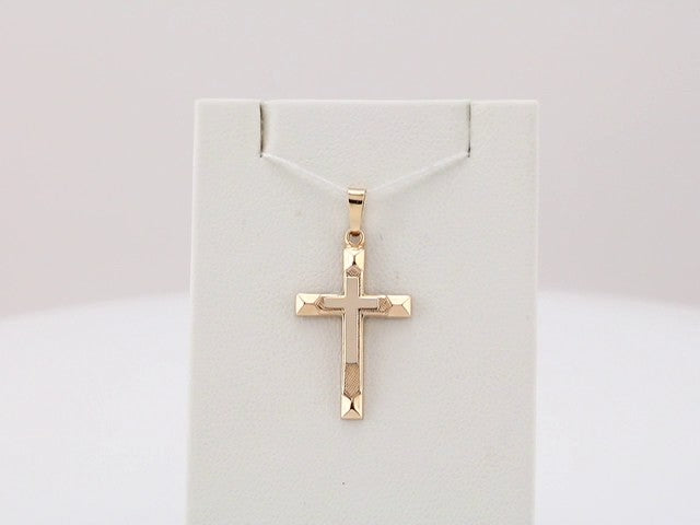 14K Yellow/White 29x19 mm Hollow Cross Pendant