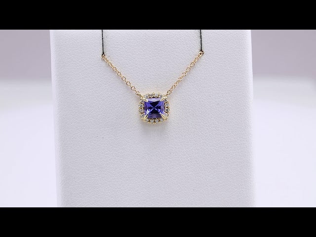 14K Yellow Gold Natural Amethyst & .05 CTW Natural Diamond 18" Necklace 