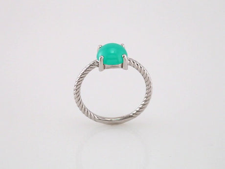 14K White Natural Green Chrysoprase Ring