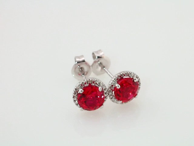 Sterling Silver Lab-Grown Ruby & .01 CTW Natural Diamond Earrings