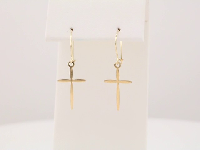 14K Yellow Cross Earrings