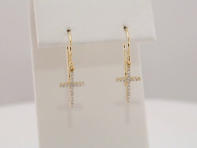 14K Yellow Gold 1/8 CTW Natural Diamond Cross Earrings