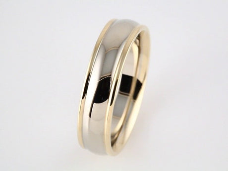14K Yellow/White/Yellow Gold 6 mm Grooved Comfort-Fit Half Round Band Size 10