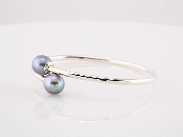 Sterling Silver Cultured Gray Freshwater Pearl Flexible Bangle Bracelet