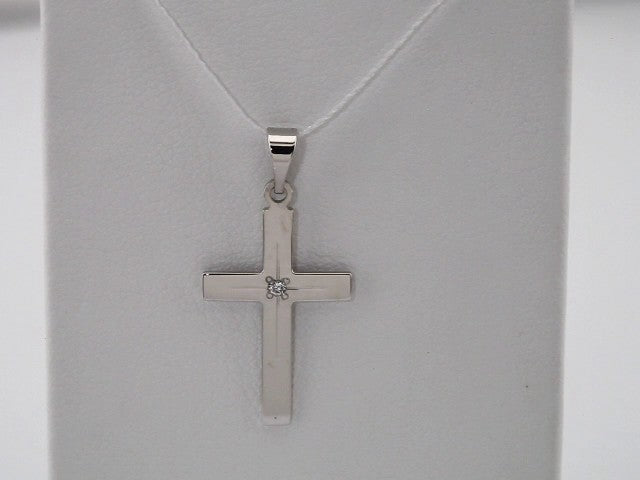 14K White Gold .01 CT Natural Diamond Cross Pendant