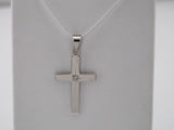 14K White Gold .01 CT Natural Diamond Cross Pendant