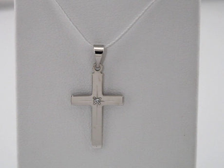 14K White Gold .01 CT Natural Diamond Cross Pendant