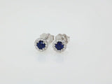 14K White Gold 4 mm Lab-Grown Blue Sapphire & 1/10 CTW Natural Diamond Earrings