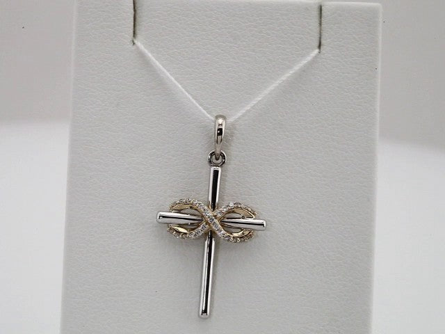 14K White/Yellow Gold .06 CTW Natural Diamond Infinity-Inspired Cross Pendant