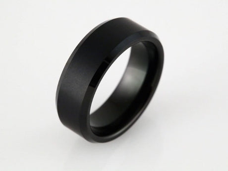 Black Immerse-Plated Tungsten 8 mm Beveled-Edge Inlay Comfort-Fit Band Size 7