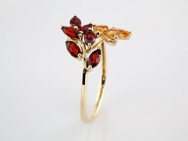 14K Yellow Natural Citrine & Natural Mozambique Garnet Bypass Ring