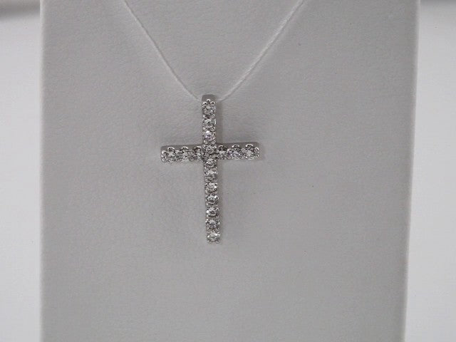 14K White 1/6 CTW Natural Diamond Petite Cross Pendant