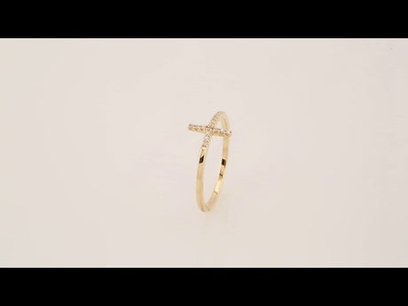 14K Yellow .07 CTW Natural Diamond Sideways Cross Ring