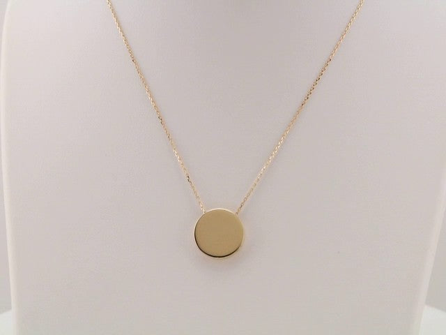 14K Yellow Gold Engravable Disc 16-18" Necklace