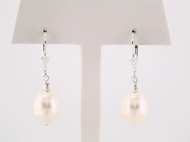 Sterling Silver 9-10 mm Cultured White Freshwater Pearl Earrings