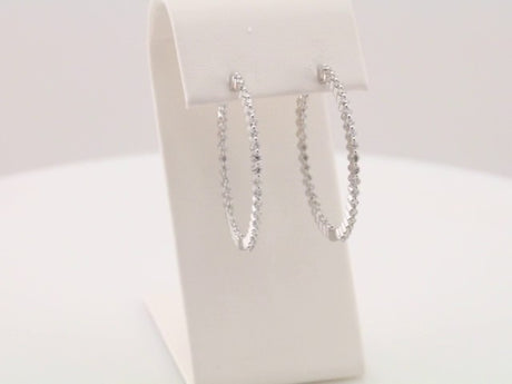 14K White Gold 1 CTW Natural Diamond Inside-Outside Hinged 32.5 mm Hoop Earrings