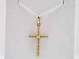 14K Yellow Gold .02 CT Natural Diamond Cross Pendant