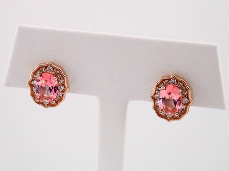 14K Rose Natural Peach Morganite & 1/3 CTW Natural Diamond Earrings