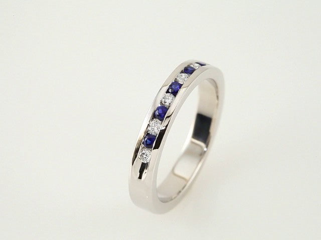 14K White Gold Natural Blue Sapphire & 1/8 CTW Natural Diamond Anniversary Band Size 7