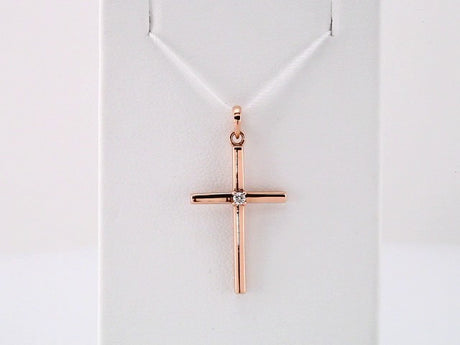 14K Rose Gold .02 CT Natural Diamond Cross Pendant