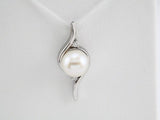 14K White Gold Cultured White Freshwater Pearl & .03 CTW Natural Diamond Pendant