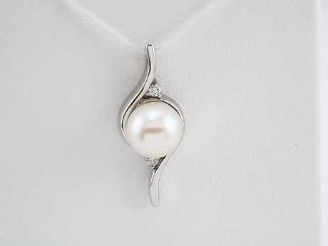 14K White Gold Cultured White Freshwater Pearl & .03 CTW Natural Diamond Pendant