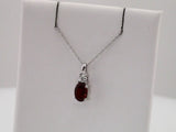 14K White Natural Mozambique Garnet & .02 CT Natural Diamond 18" Necklace