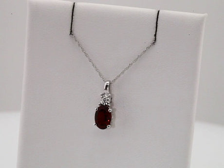 14K White Natural Mozambique Garnet & .02 CT Natural Diamond 18" Necklace