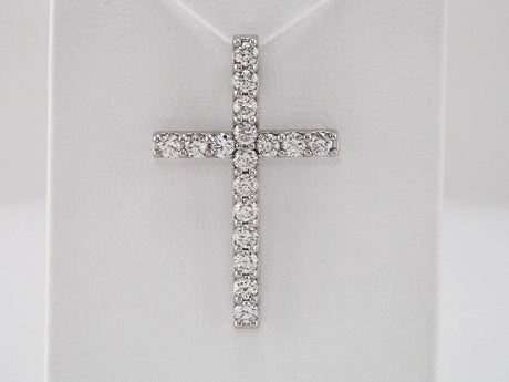 14K White 1 CTW Natural Diamond Petite Cross Pendant