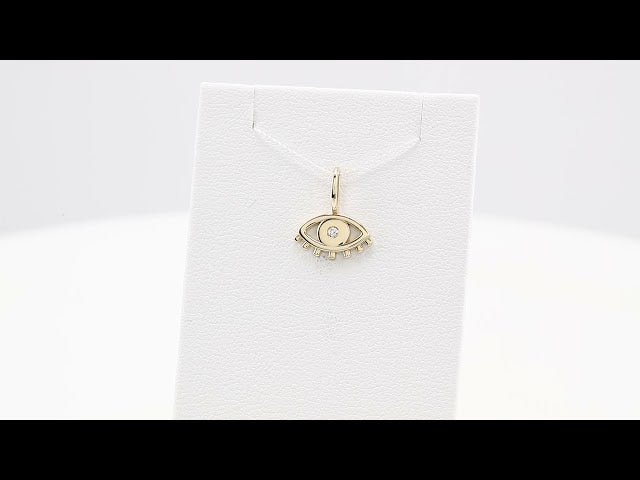 14K Yellow Gold .02 CT Natural Diamond Evil Eye Charm/Pendant 
