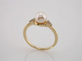 14K Yellow 7.5-8 mm Cultured Freshwater White Pearl & 1/10 CTW Natural Diamond Ring