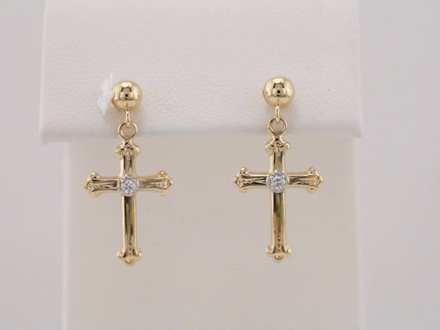 14K Yellow/White Gold .04 CTW Natural Diamond Cross & Ball Earrings  