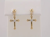 14K Yellow/White Gold .04 CTW Natural Diamond Cross & Ball Earrings  