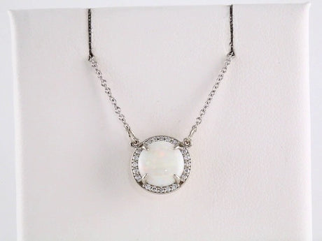 14K White Natural White Opal & .05 CTW Natural Diamond 16" Necklace