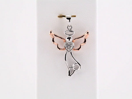 Sterling Silver & 14K Rose Gold Vermeil 29x17.8 mm .0029 Natural Diamond Angel Pendant