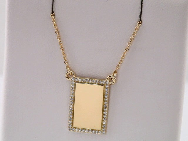 14K Yellow Gold 1/8 CTW Natural Diamond Engravable Rectangle 18" Necklace