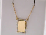 14K Yellow Gold 1/8 CTW Natural Diamond Engravable Rectangle 18" Necklace