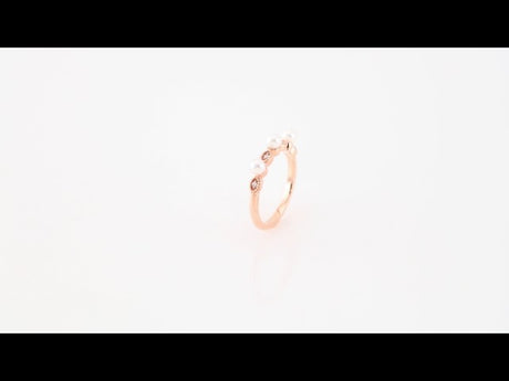 14K Rose Gold Cultured White Freshwater Pearl & .03 CTW Natural Diamond Stackable Ring